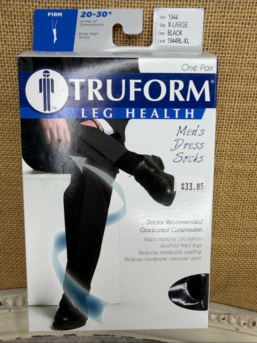 TruForm Men's Dress Compression Socks - Black (Firm 20-30 mmHg)